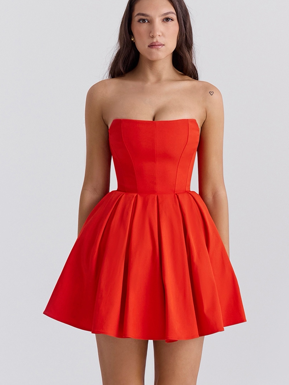 House of Cb Emmanuela Italian Tomato Strapless Pleated Mini Dress - Picture 1 of 7